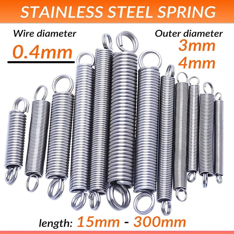 A2 Stainless Steel Extension Springs 0 4x4x70mm 15pcs Hook Ends 15 300mm - Image 2